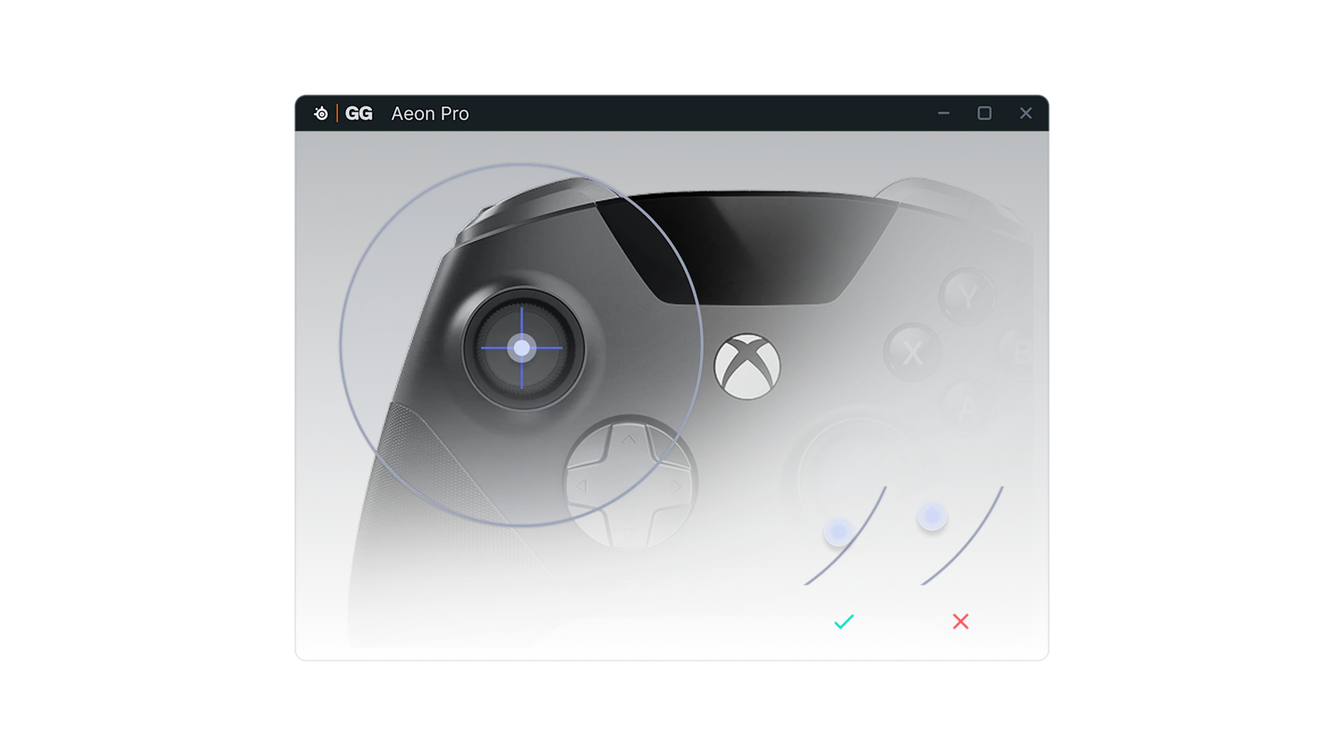 SteelSeries GG software interface demonstrating analog thumbstick deadzone adjustment settings for the Aeon Pro controller.