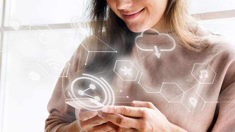 Woman monitors her network from her smartphone