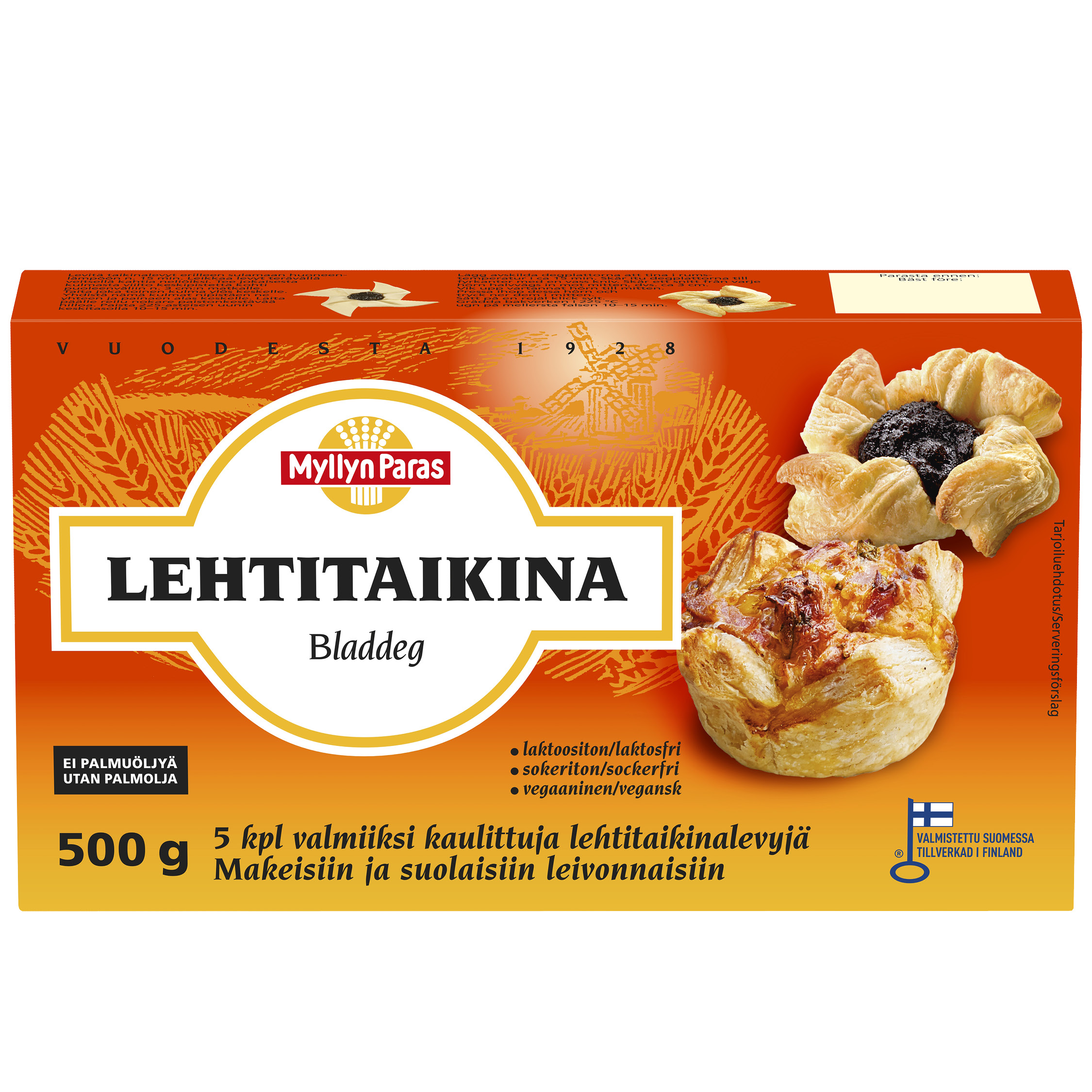 Myllyn Paras Lehtitaikina 5 kpl/500 g, palmuöljytön, vegaaninen.