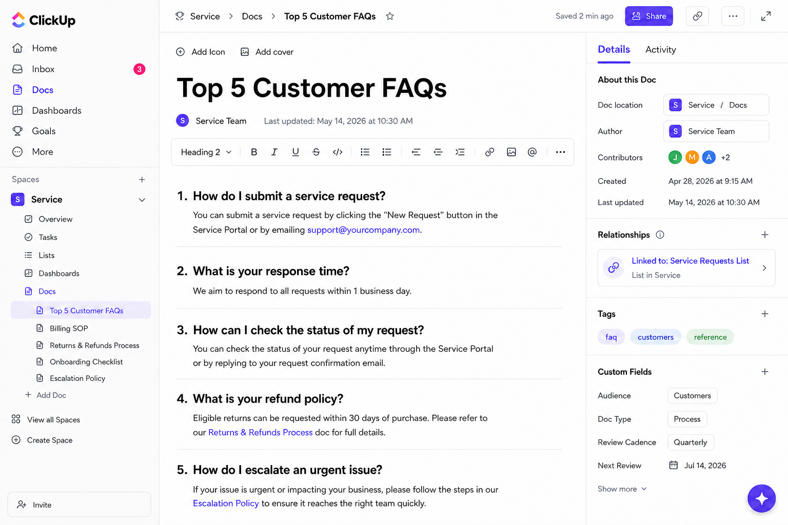 top customer FAQs