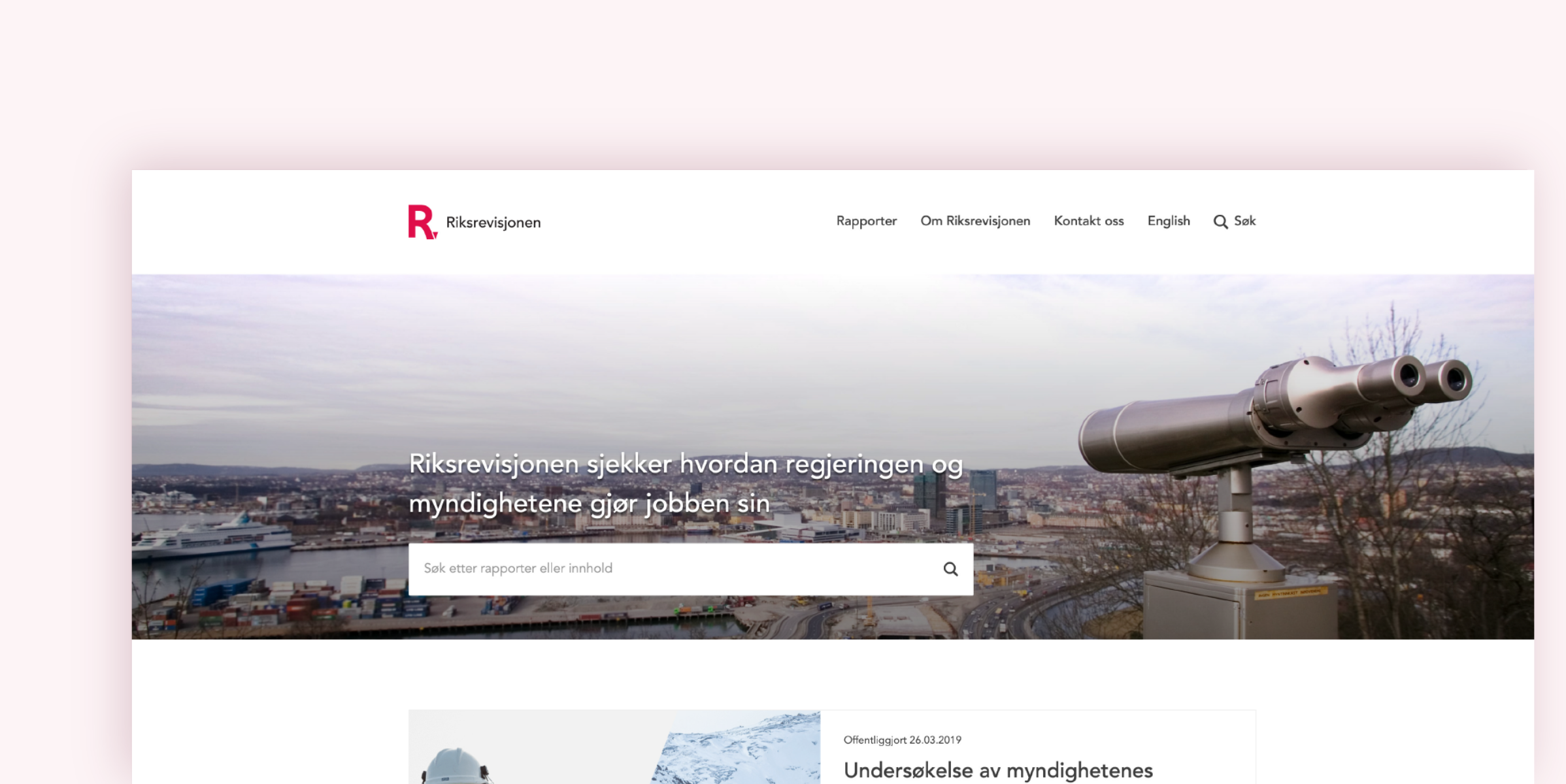 Screenshot of Riksrevisjonens websites homepage