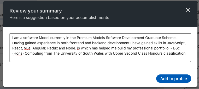 LinkedIn suggested description