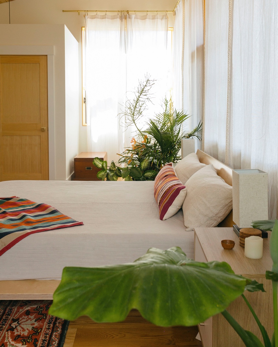 The home is minimal, but warm wood throughout makes for an inviting space.