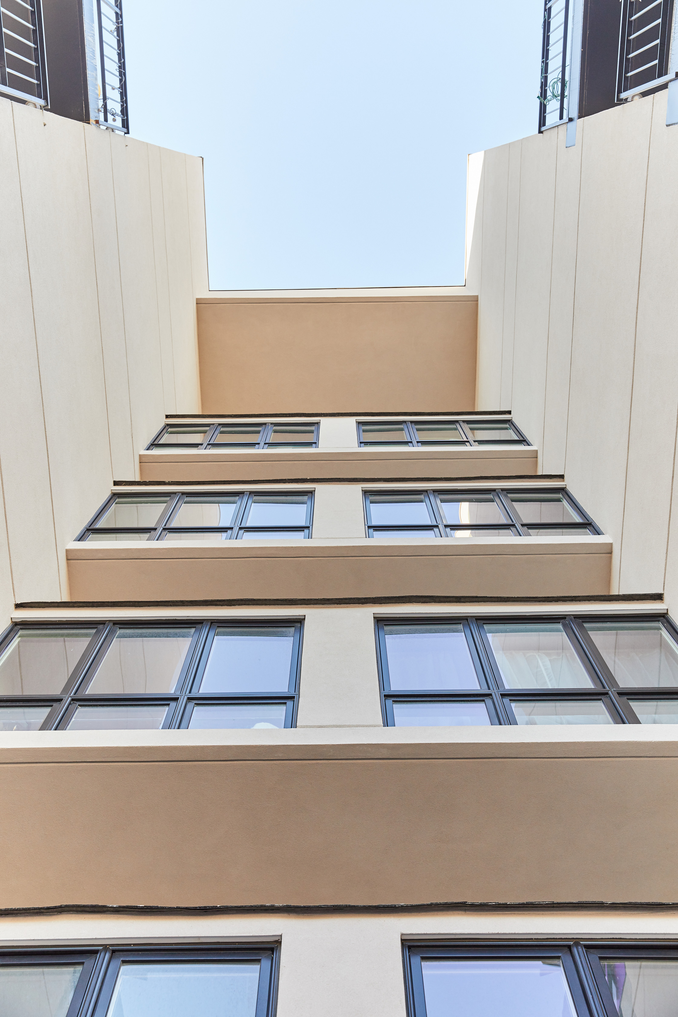 Looking up the back of the building from the patio.