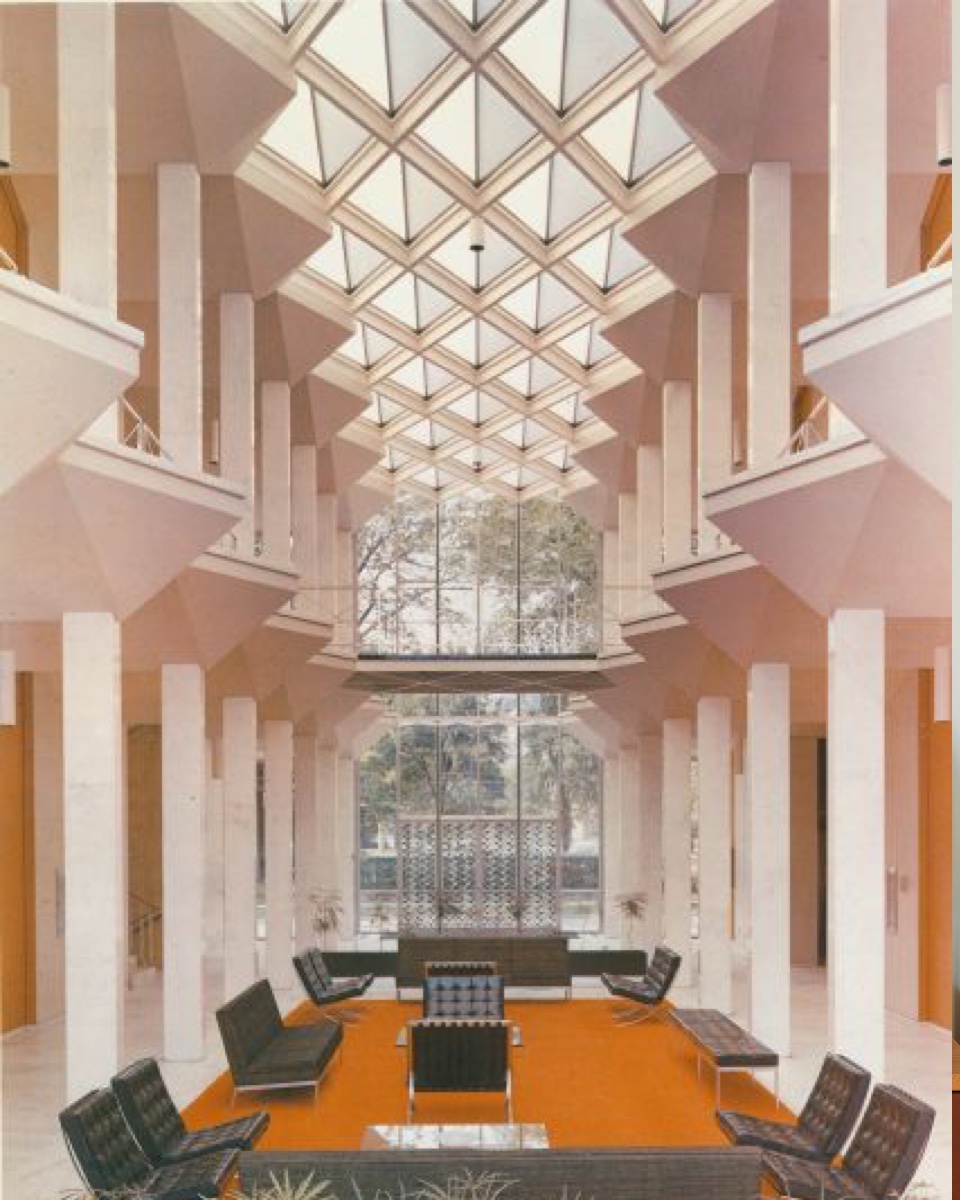 The interior of the conference center. Image via the Wayne State University Yamasaki Legacy.