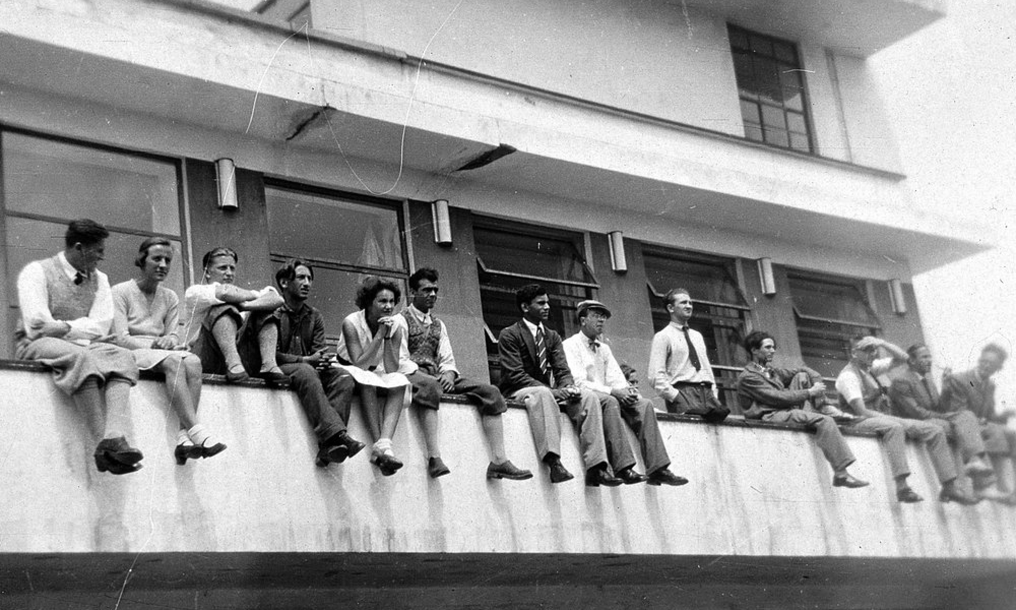 Bauhaus students on the school's balcony