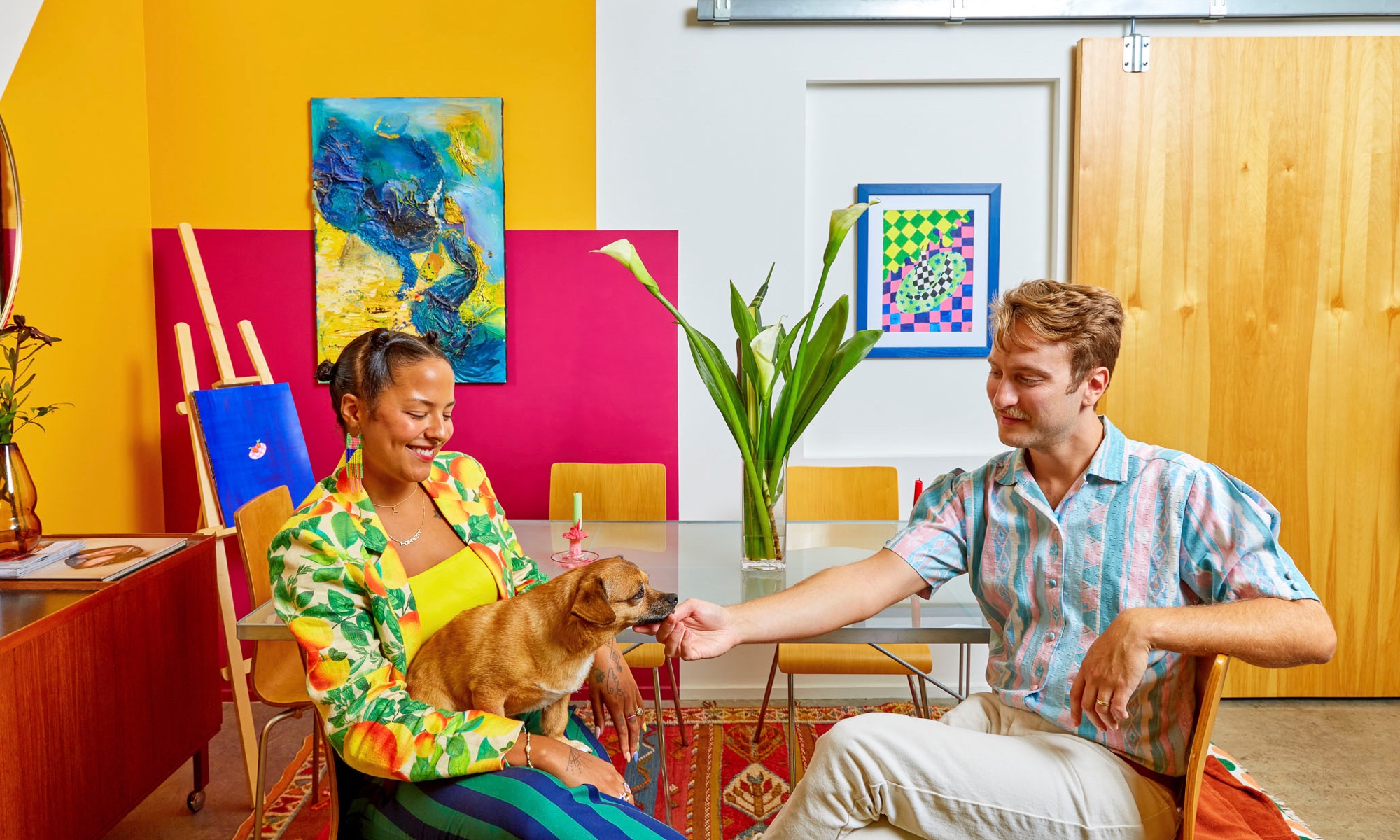 Michelle Norris and Forrest Aguar (and pup Taco) in their Atlanta home.