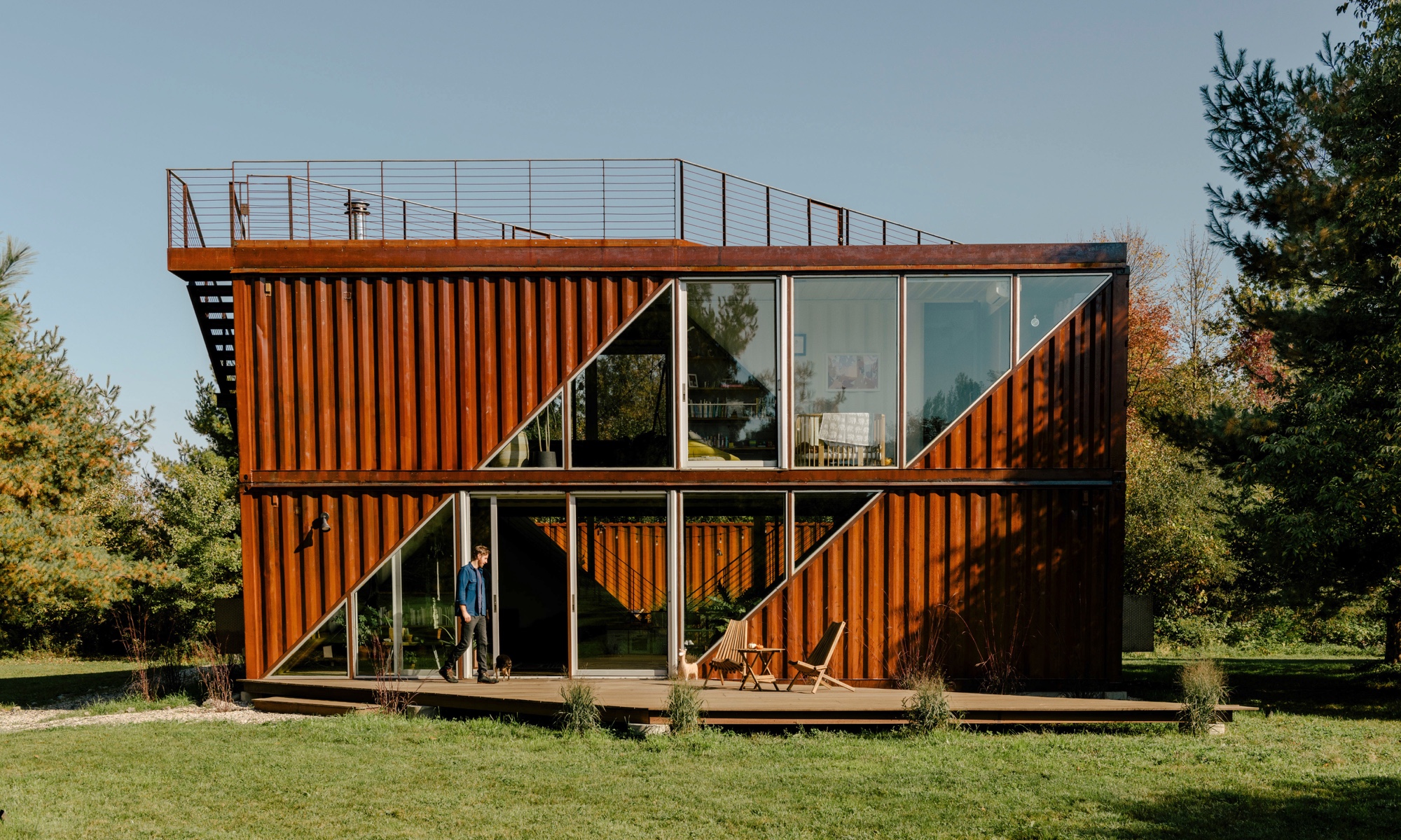 Just outside of Hudson, NY, Dave Sutton and Victoria Masters used shipping containers to build their home.