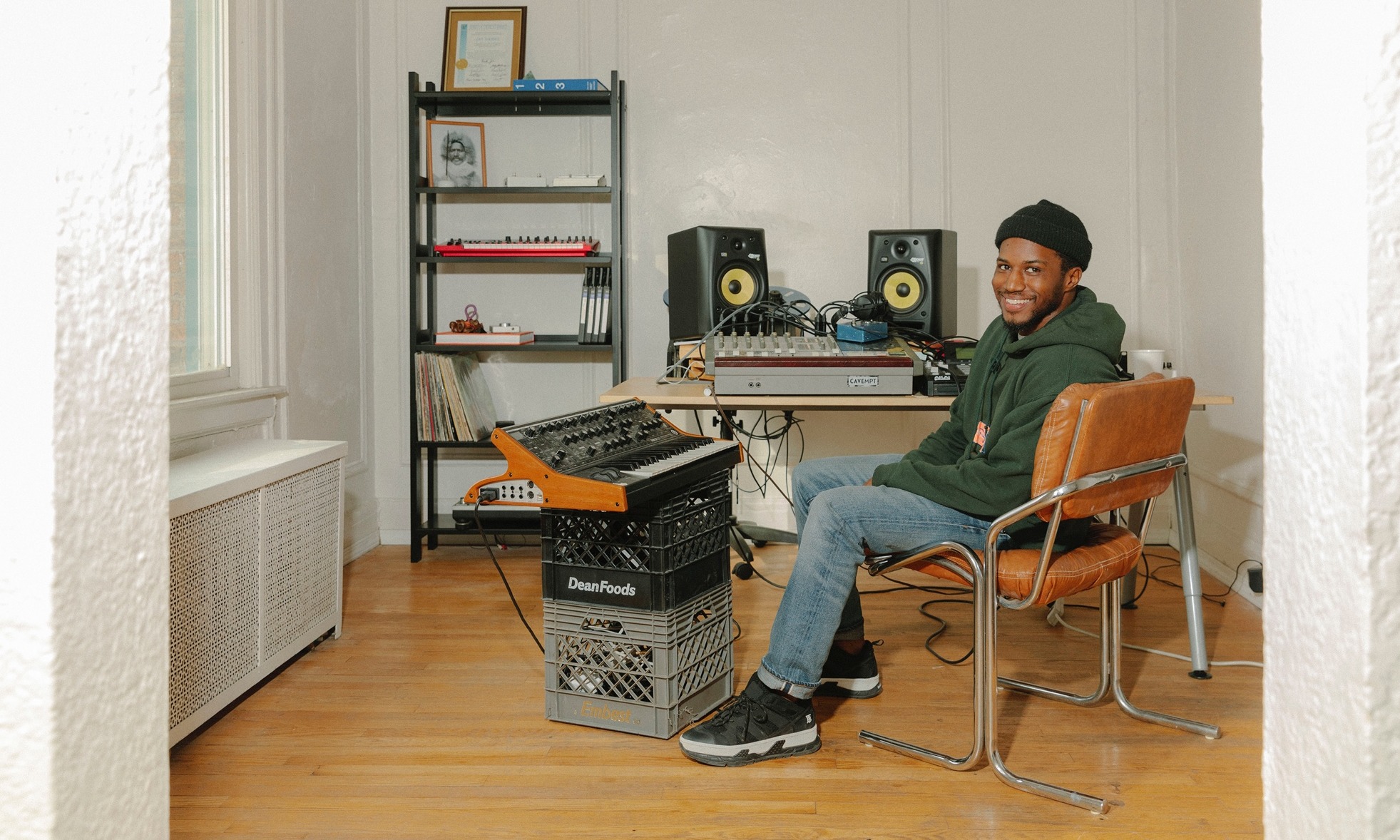 Jay Daniel with a Ghostly x Floyd shelf in his studio.