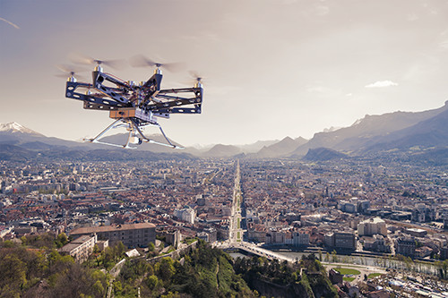 Drone over city