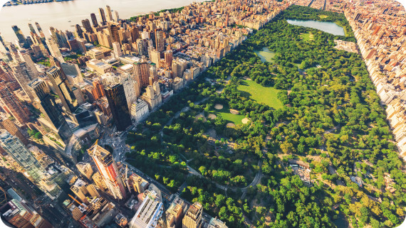 曼哈顿俯瞰中央公园北部的鸟瞰图. 