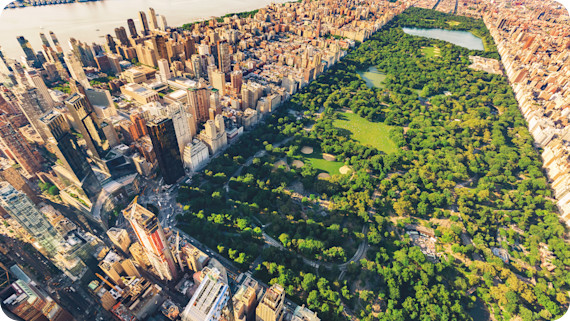 Aerial view of Manhattan looking north up Central Park.