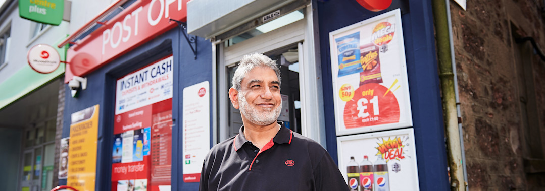 Mohammed Sarwar standing outside of the Blairgowrie Post Office