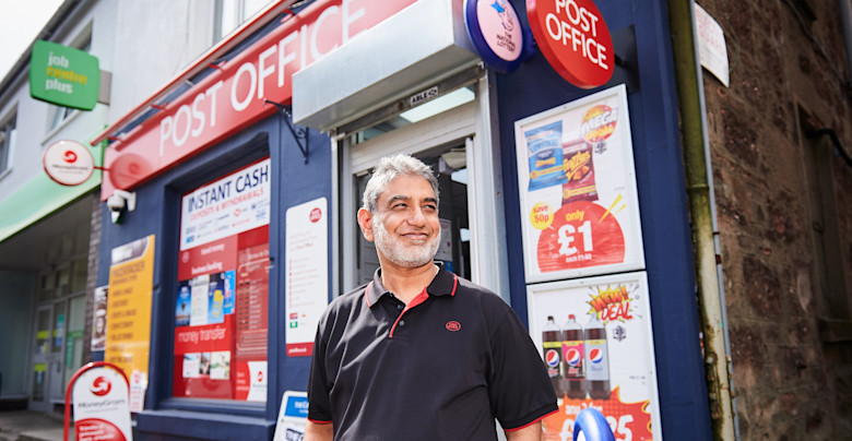 Mohammed Sarwar standing outside of the Blairgowrie Post Office