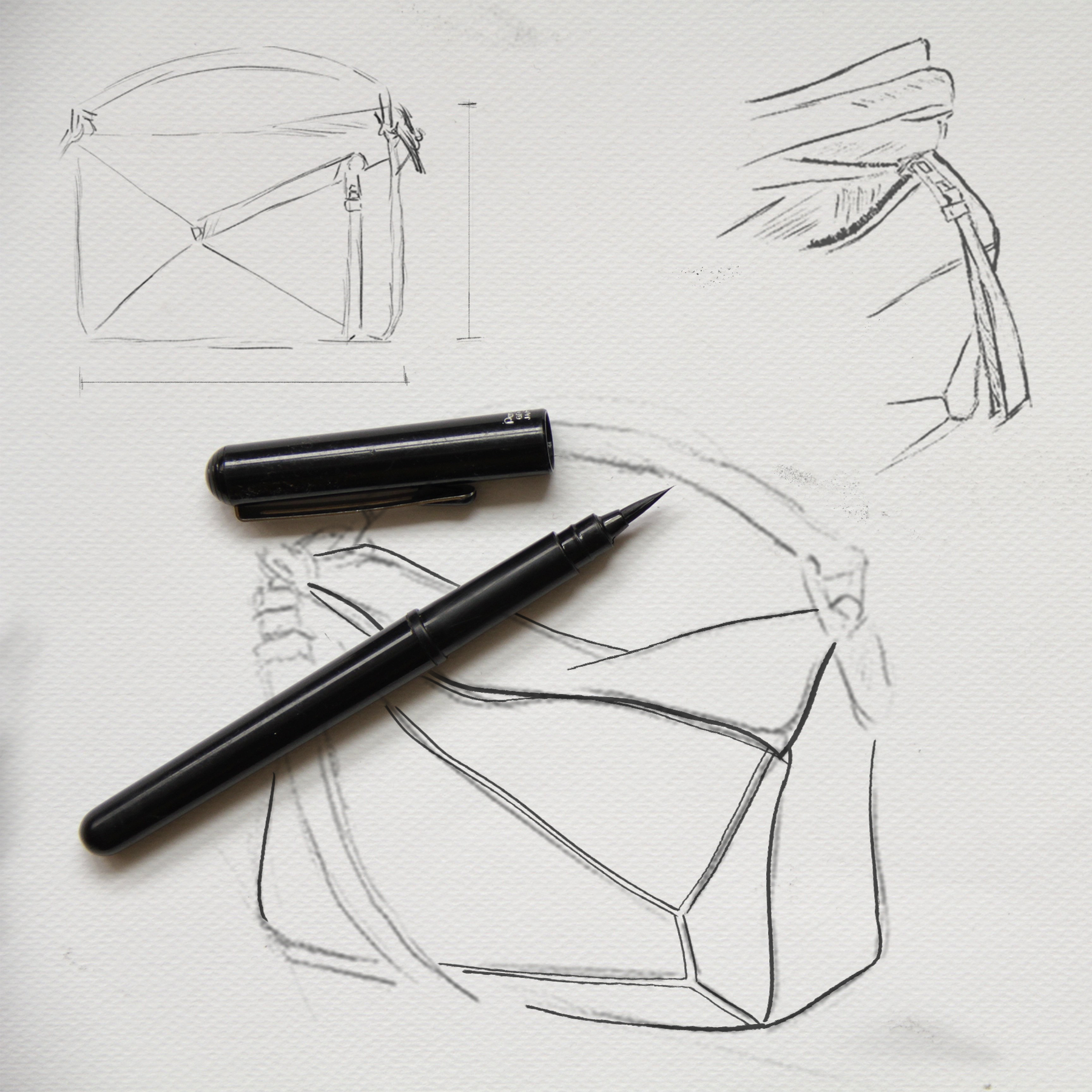 sketches of the puzzle bag at an early stage