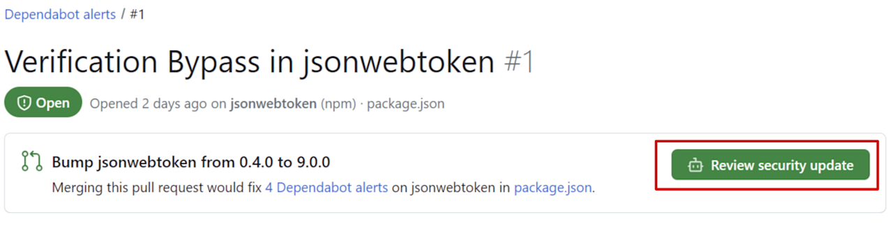 Screenshot of error with Review security update button highlighted