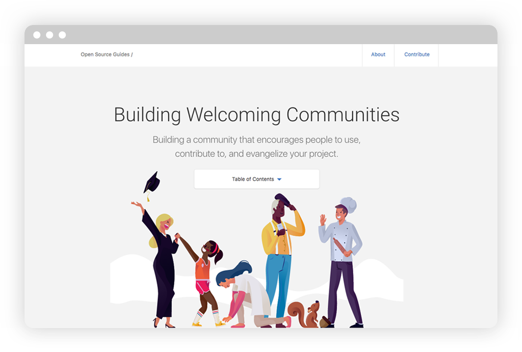 Web browser displaying "Building Welcoming Communities" heading with 5 joyful people