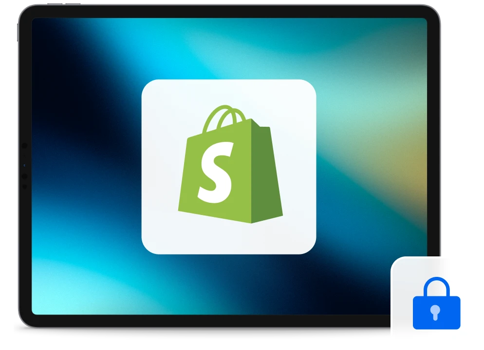 ipad displaying shopify app with lock icon