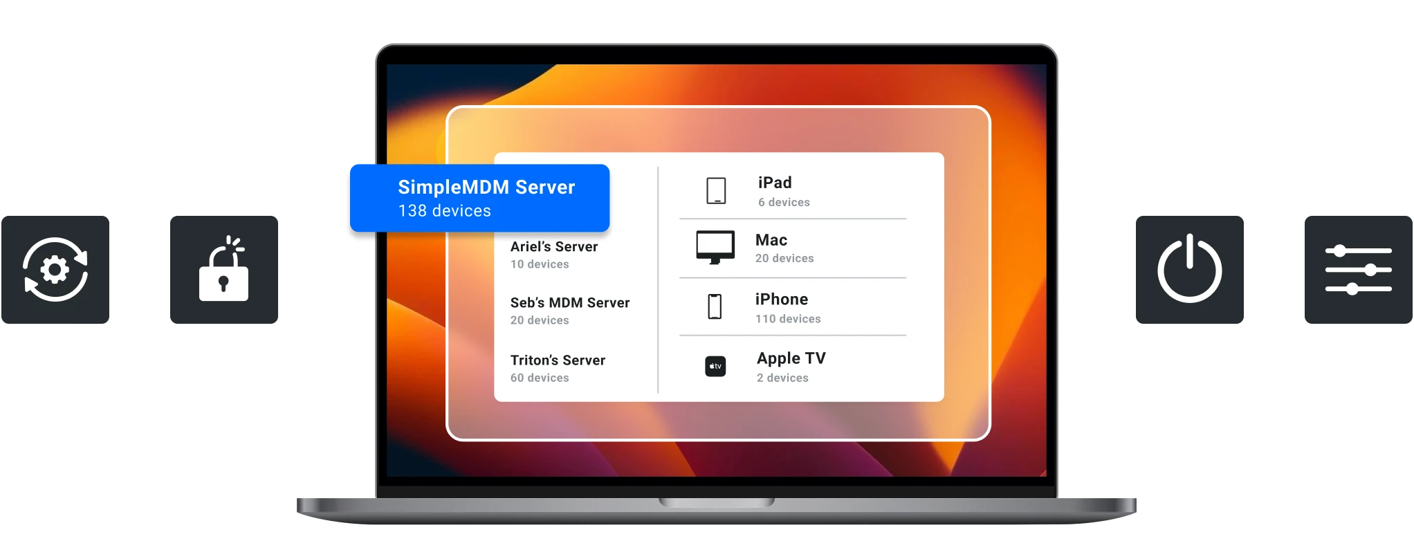 Image of MacBook laptop displaying what devices and how many devices are on individual servers
