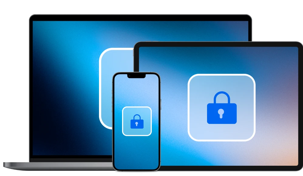 fleet of devices with lock icon blue