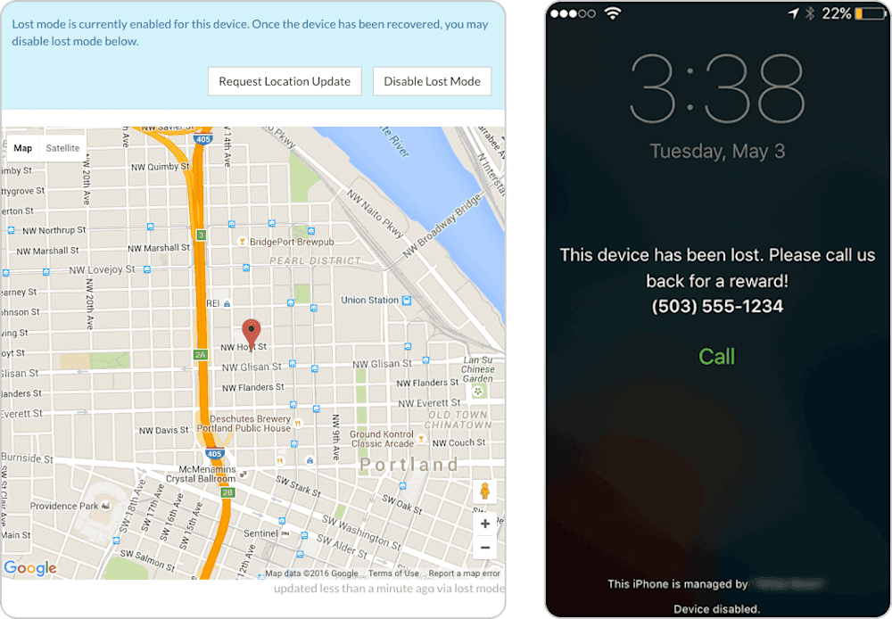 Lost mode on device details screen