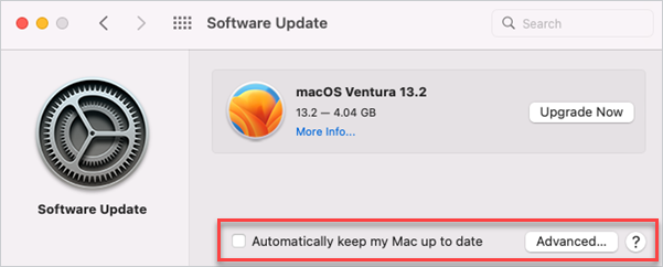 You can configure automatic updates by clicking Advanced at the software update menu.