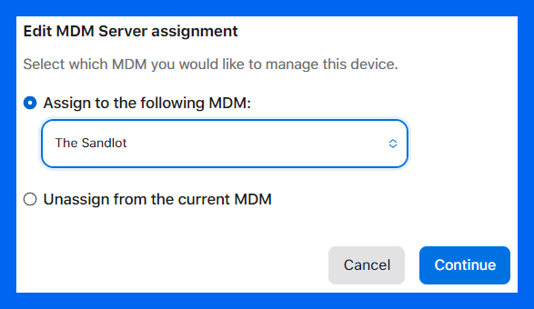 Assign MDM server window in Apple Business Manager