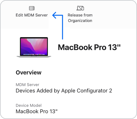 edit mdm server in devices added by Apple configurator