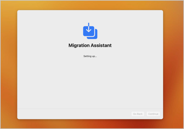 Screen shot of Migration Assistant's Setting up panel.
