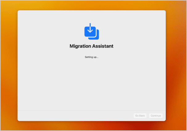 Screenshot of Migration Assistant's "Setting up" panel.