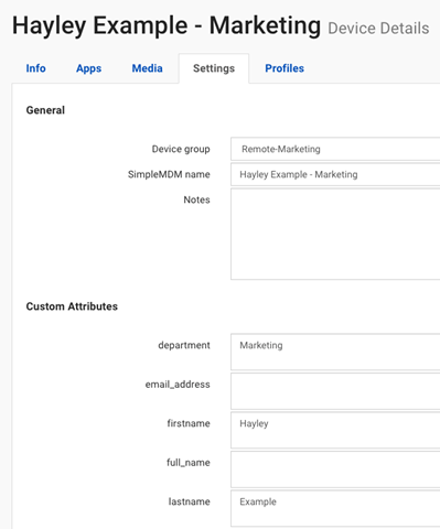 Example device record