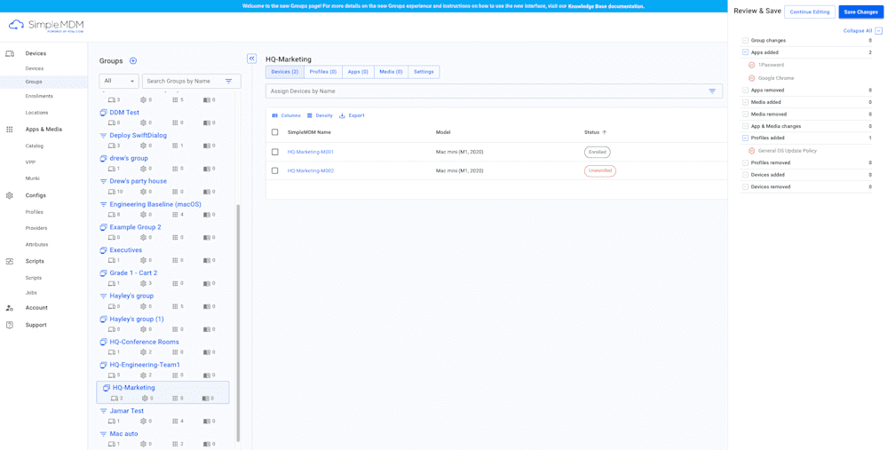 Screenshot of the Review & Save panel in SimpleMDM.