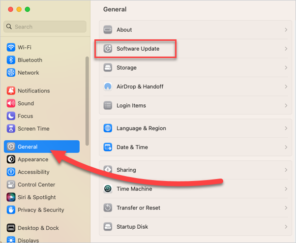 Open the software update menu