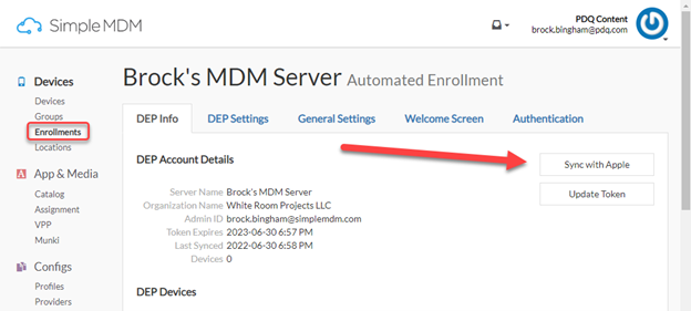 Once an MDM server is assigned in ABM sync it with SimpleMDM