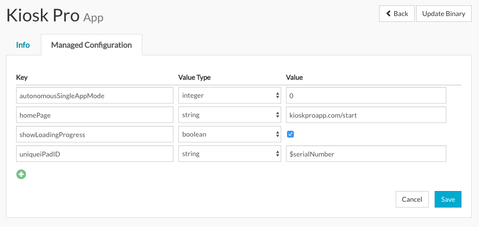 Kiosk Pro App dashboard for managing configurations