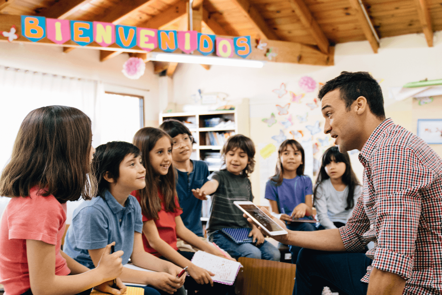 Students learning Spanish in a classroom.  Students learning Spanish in a classroom.