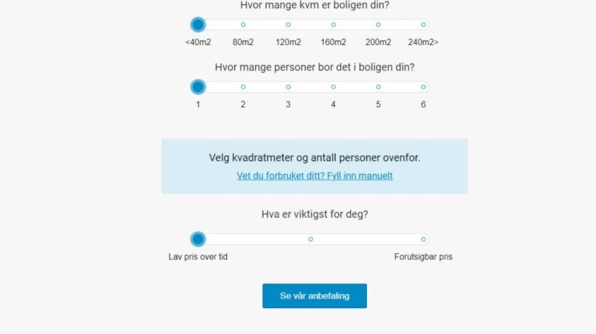 Utsnitt av NTE sin strømkalkulator