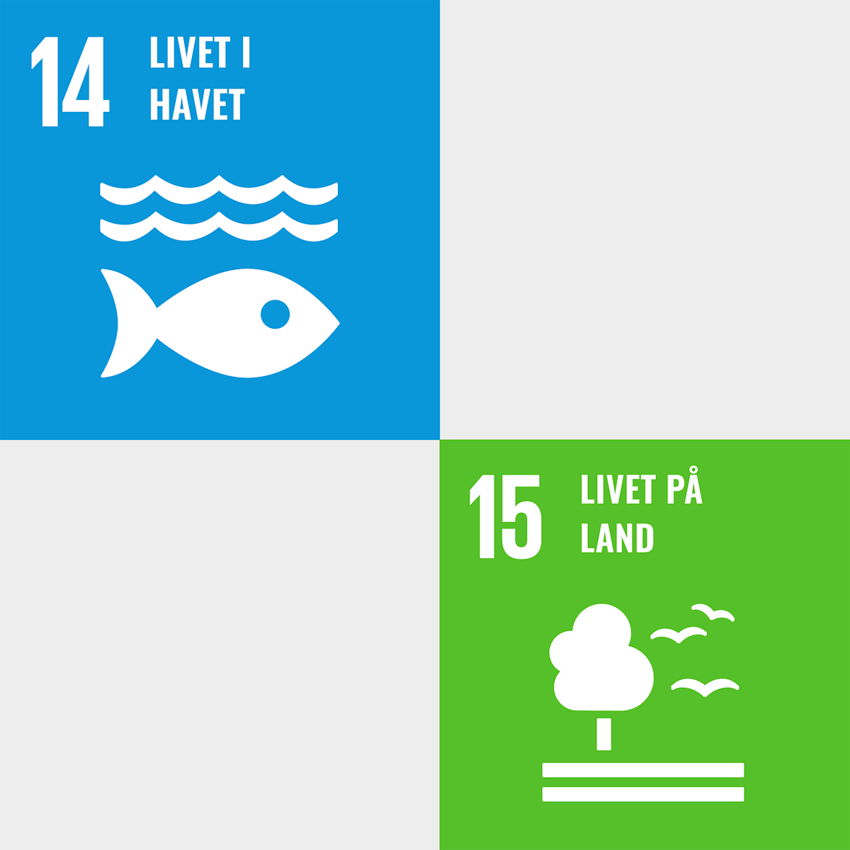 grafik av FNs bÊrekraftmÄl 14 - Livet i havet og 15 - Livet pÄ land