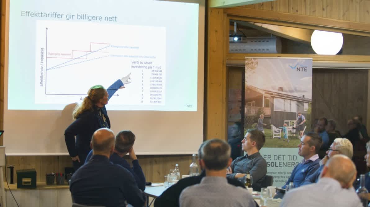Therese presenterer effekttariffer for en gruppe mennesker