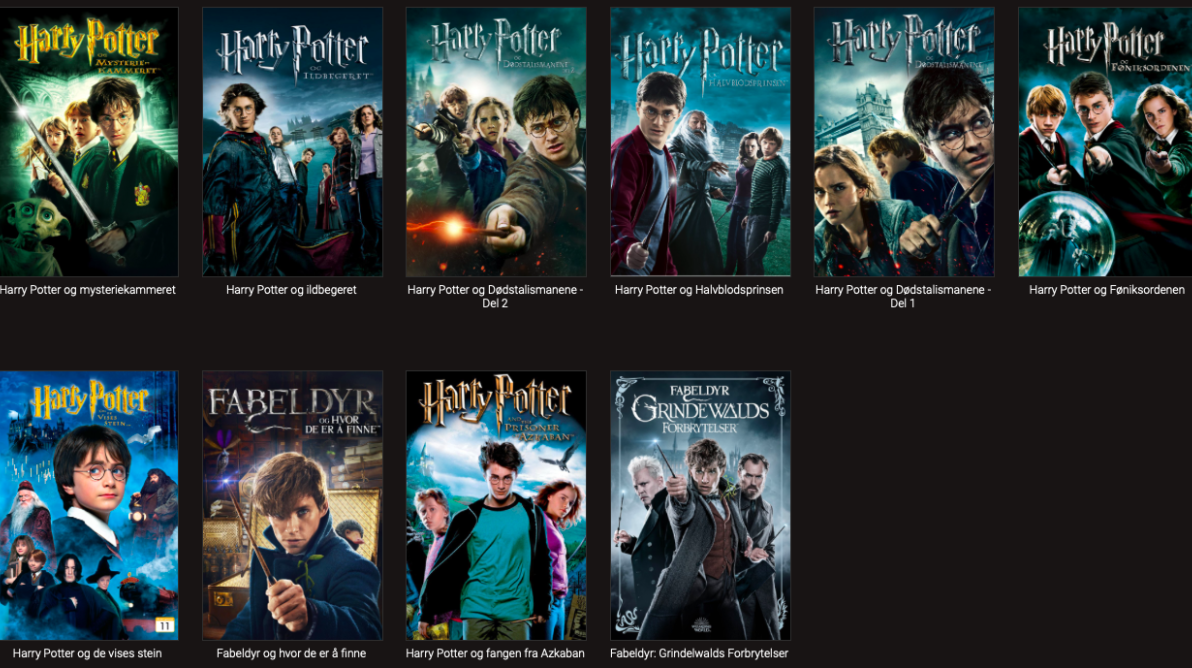 Bilde av alle Harry potter filmene