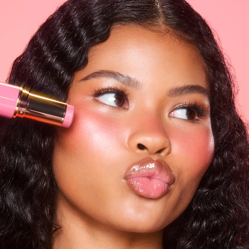 Rose Petal Blush Model wearing Rosy Glow for a rose petal blush look