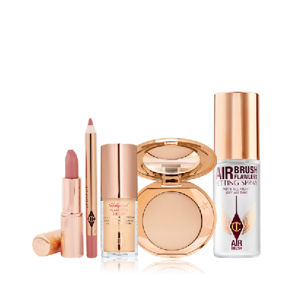 Beauty Check In Kit packshot for blog Beauty Check In Kit featuring five mini makeup products perfect for touching up on the go