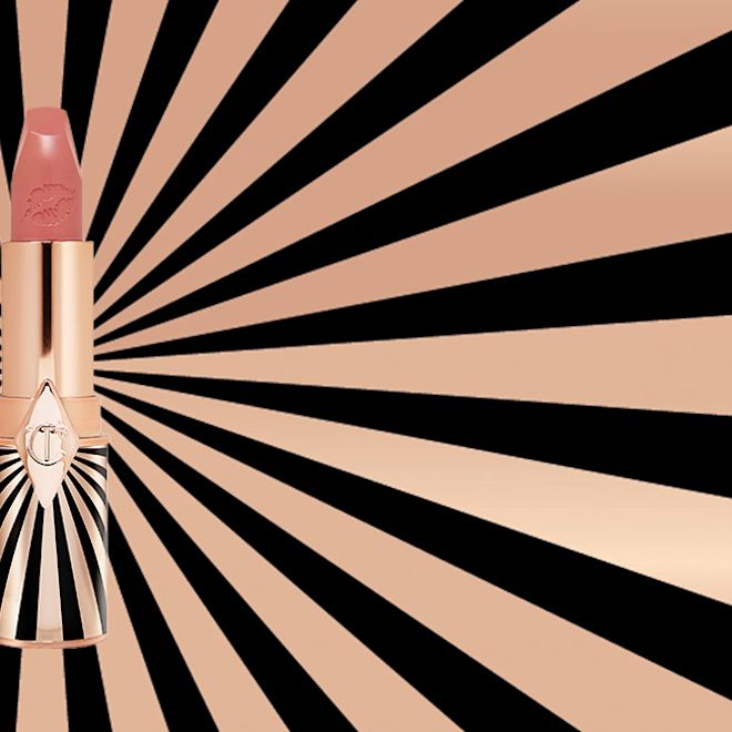 Hot Lips 2.0 In Love With Olivia lipstick and print background Full Bleed Hot Lips 2.0 In Love With Olivia lipstick