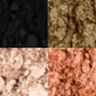 Instant Eye Palette in Smokey Eyes are Forever swatches Close-up swatches of four eyeshadows in matte and shimmery shades of black, green, copper, and champagne.