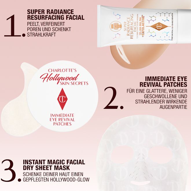 DE EYE PATCHES + MASK + RESURFACER ROUTINE Charlotte's Hollywood Skin Secrets Kit