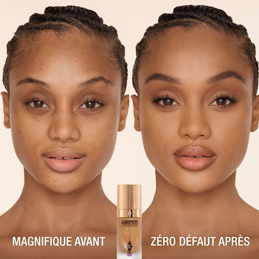 AIRBRUSH FLAWLESS FOUNDATION AVANT ET APRÈS teinte 10 Warm (Chaud) AIRBRUSH FLAWLESS FOUNDATION AVANT ET APRÈS teinte 10 Warm (Chaud)