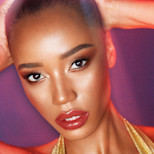The Icons Model Image - Nadja purple background PDP Model image showcasing The Icons Eye Palette Look