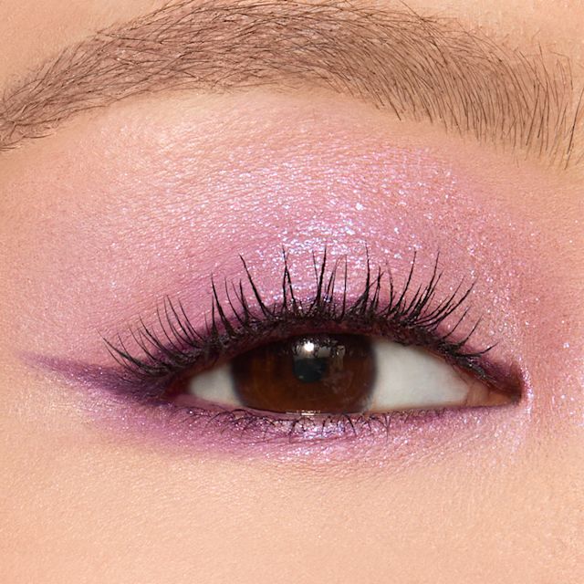 Pink and Purple Eyeshadow Look Model eye close up wearing a pink and purple eyeshadow makeup look using Digital Lilac eyeshadow palette
