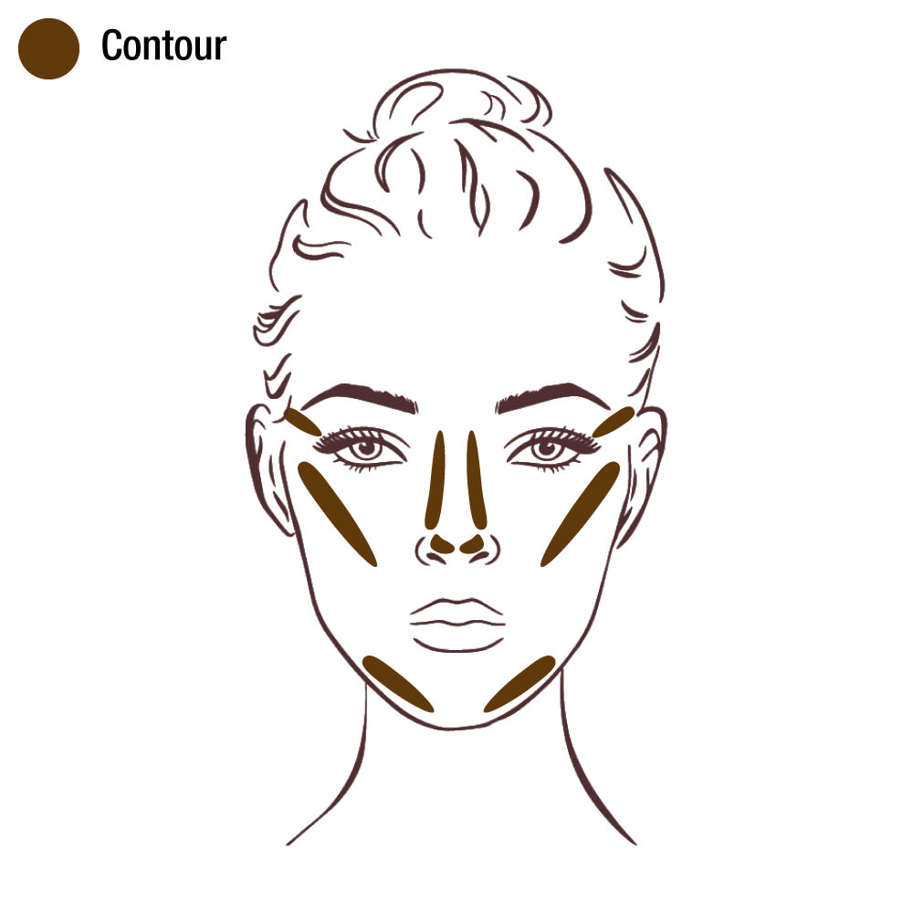 Contour with concealer placement Illustrated face showing where to apply concealer to contour.