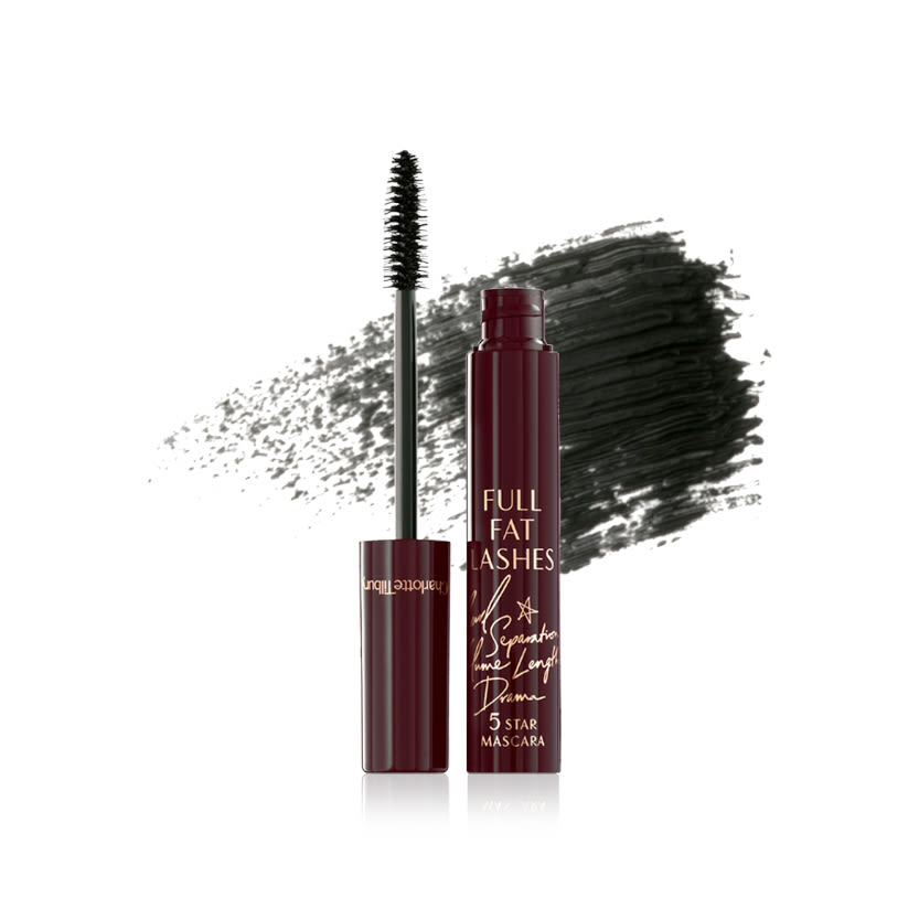 Confezione di mascara Full Fat Lashes Full Fat Lashes Mascara con una texture swatch della formula lucida, nera e che massimizza le ciglia